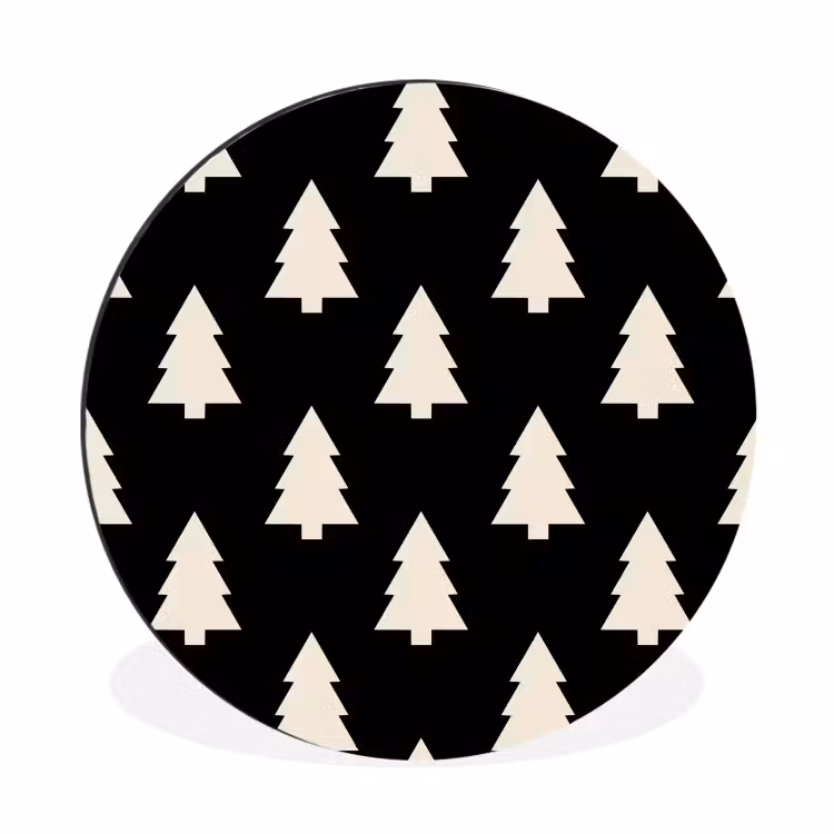 Alu-Dibond-Bild Rund - Weihnachtsbaum – Schwarz – Weiß — 1