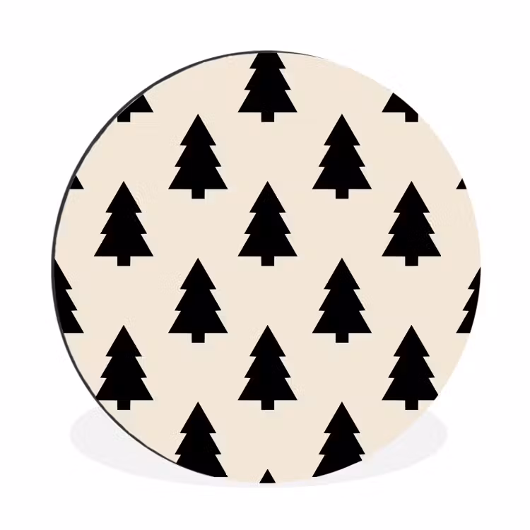 Alu-Dibond-Bild Rund - Weihnachtsbaum – Weiß – Schwarz — 1