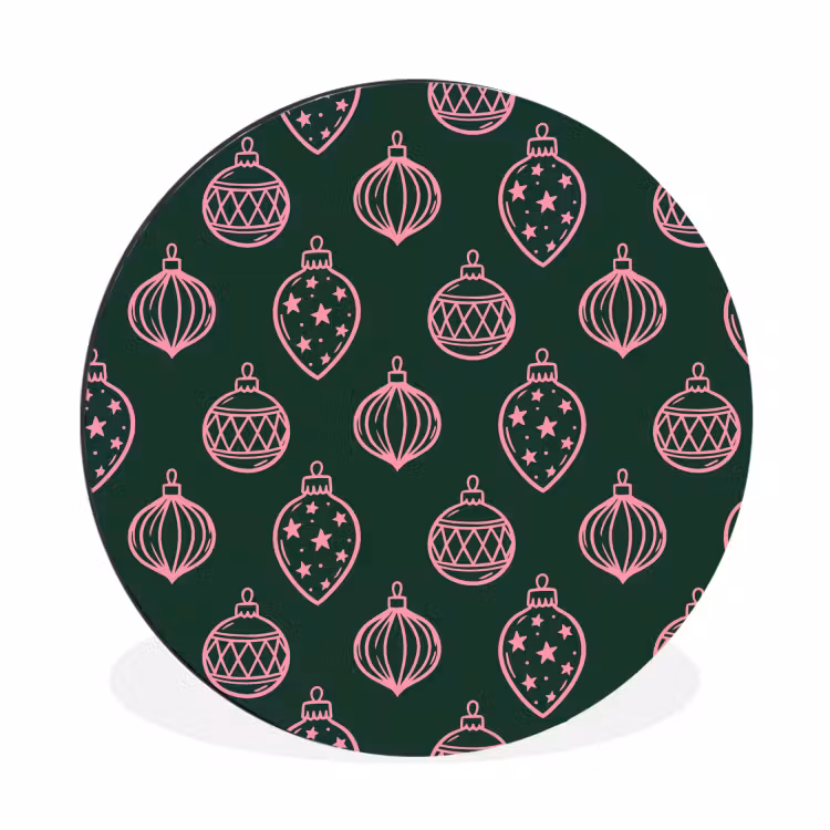Alu-Dibond-Bild Rund - Weihnachtskugel – Rosa – Grün — 1