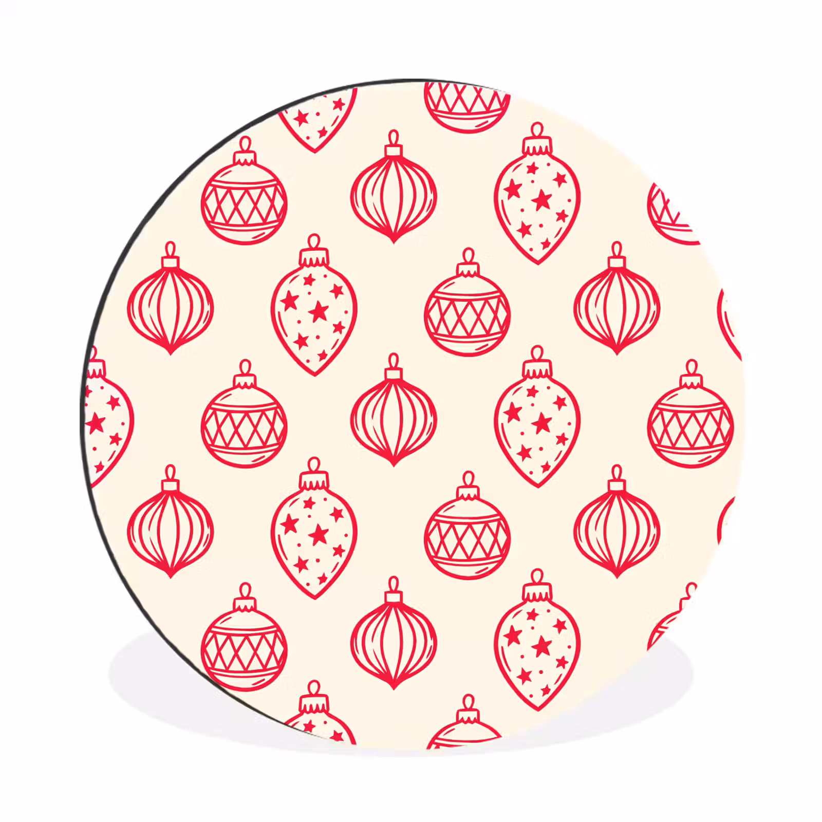 Alu-Dibond-Bild Rund - Weihnachtskugel – Creme – Rot — 1