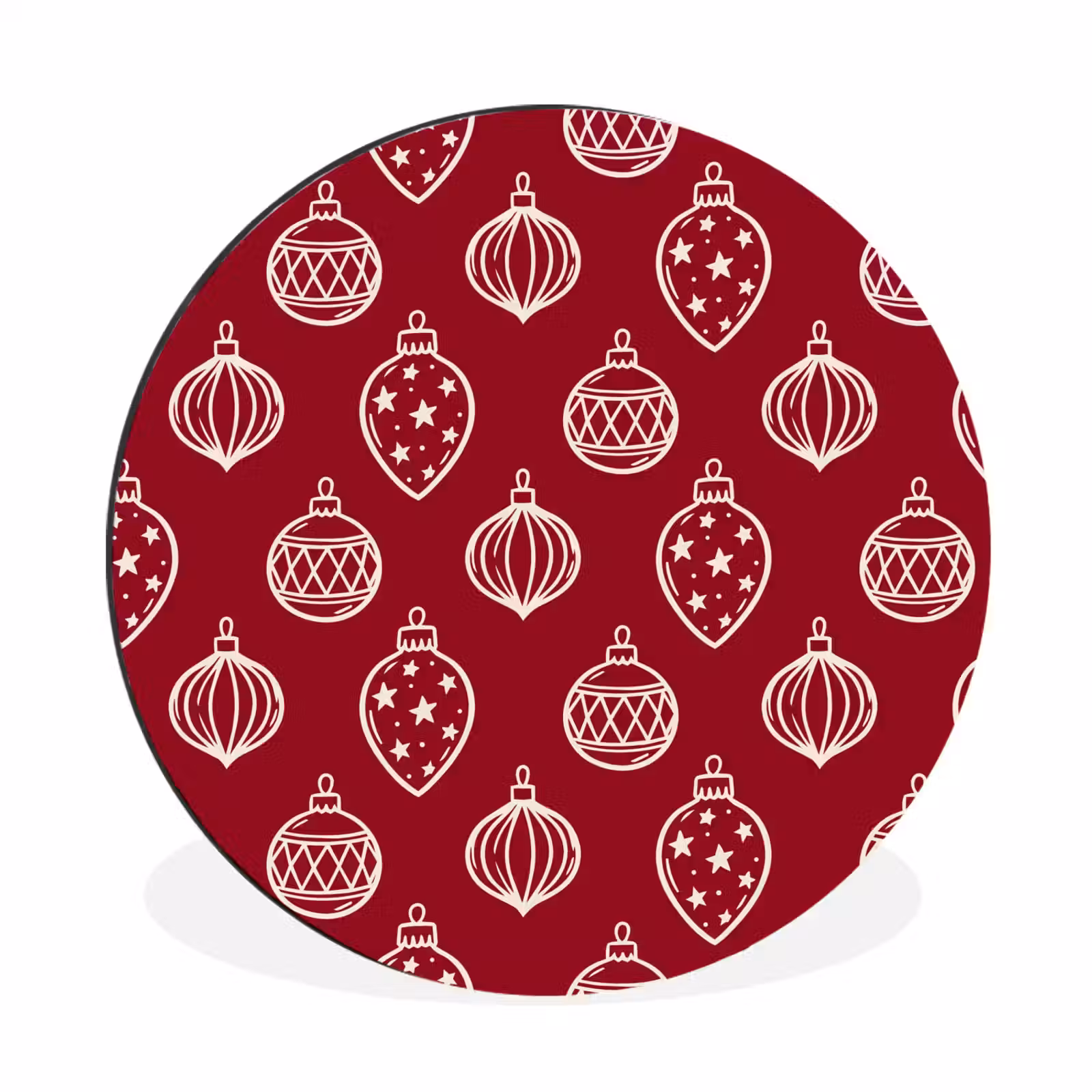 Alu-Dibond-Bild Rund - Weihnachtskugel – Rot – Cremefarben — 1