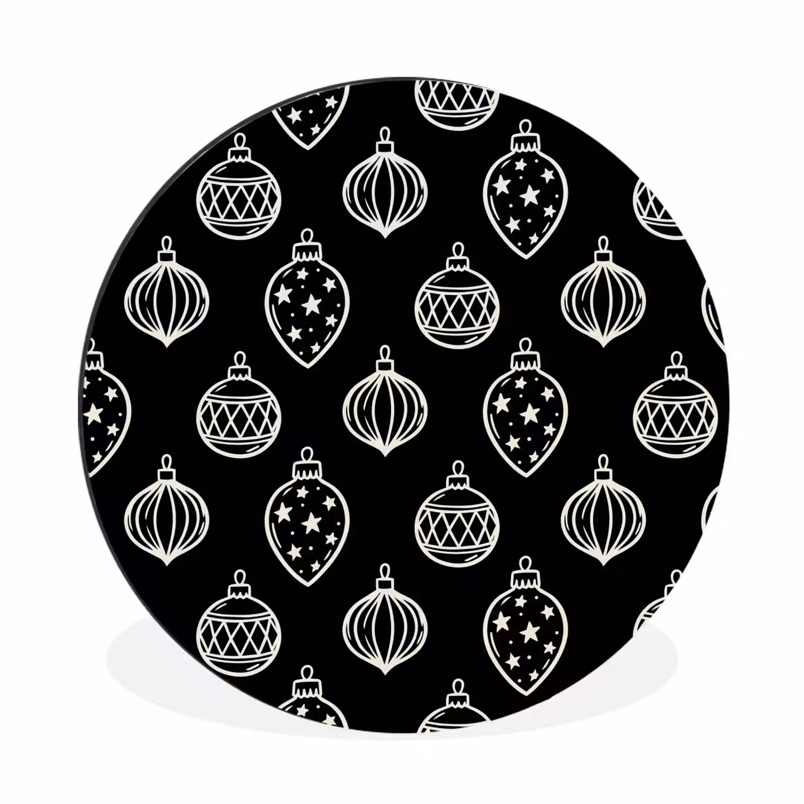 Alu-Dibond-Bild Rund - Weihnachtskugel – Weiß – Schwarz — 1
