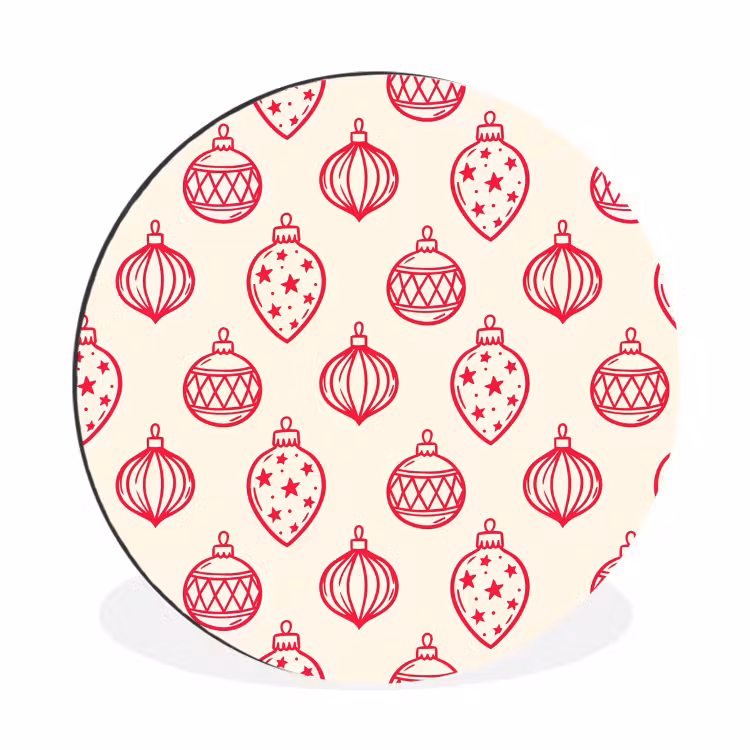 Alu-Dibond-Bild Rund - Weihnachtskugel – Creme – Rot — 1