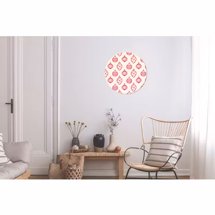 Alu-Dibond-Bild Rund - Weihnachtskugel – Creme – Rot — 2