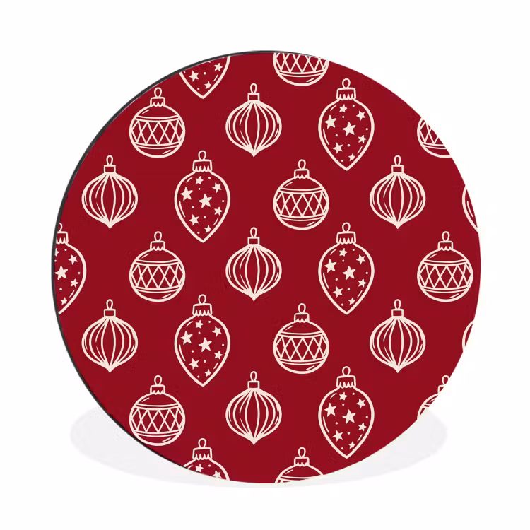 Alu-Dibond-Bild Rund - Weihnachtskugel – Rot – Cremefarben — 1