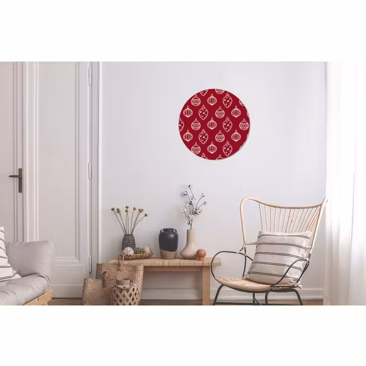 Alu-Dibond-Bild Rund - Weihnachtskugel – Rot – Cremefarben — 2