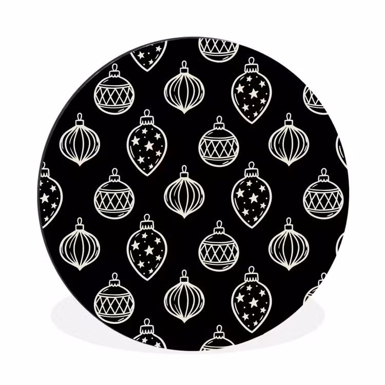 Alu-Dibond-Bild Rund - Weihnachtskugel – Weiß – Schwarz — 1