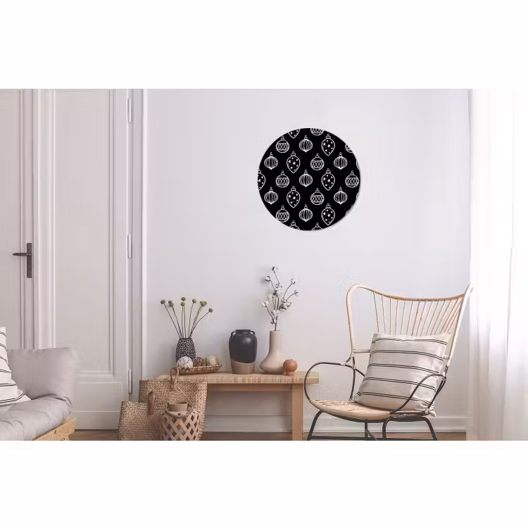 Alu-Dibond-Bild Rund - Weihnachtskugel – Weiß – Schwarz — 2