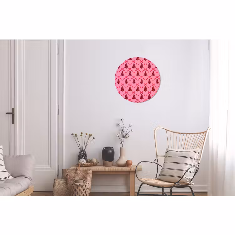 Alu-Dibond-Bild Rund - Weihnachten – Rot – Rosa – Schleife — 2