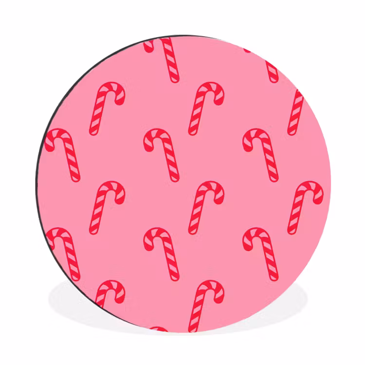 Alu-Dibond-Bild Rund - Weihnachten – Rot – Rosa – Zuckerstange — 1