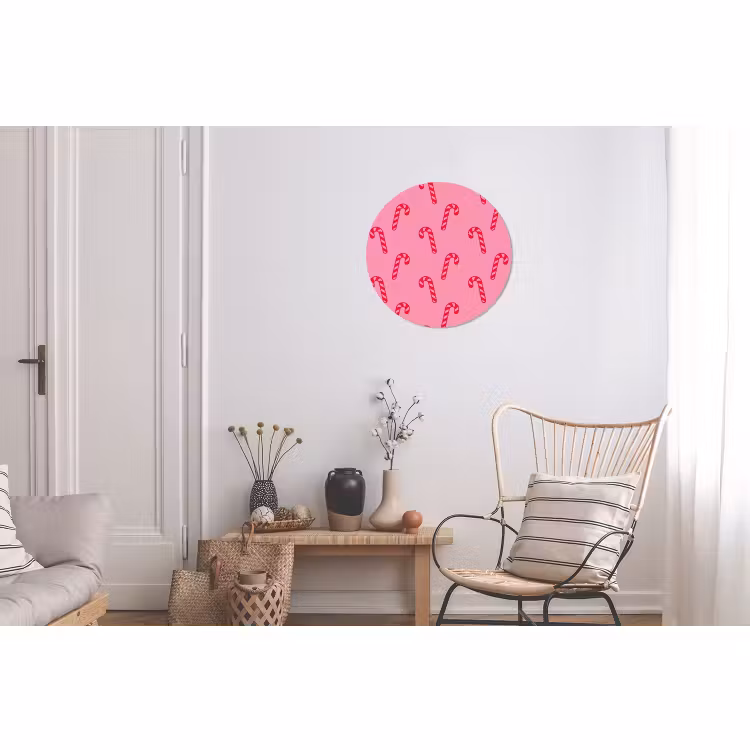 Alu-Dibond-Bild Rund - Weihnachten – Rot – Rosa – Zuckerstange — 2