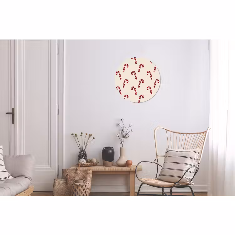 Alu-Dibond-Bild Rund - Weihnachten – Rot – Creme – Zuckerstange — 2
