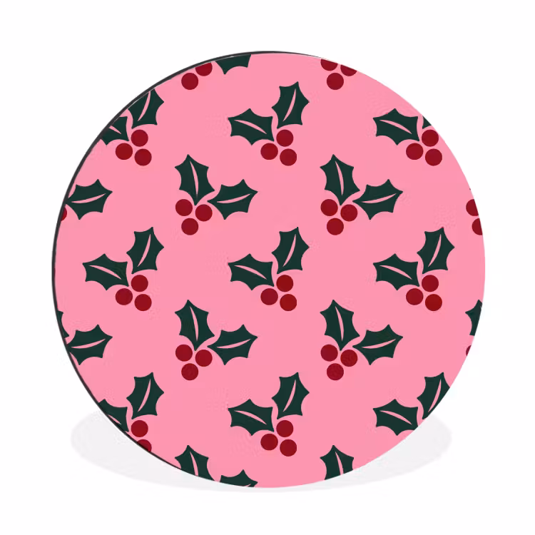 Alu-Dibond-Bild Rund - Rosa – Weihnachten – Stechpalme — 1