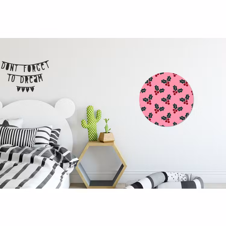 Alu-Dibond-Bild Rund - Rosa – Weihnachten – Stechpalme — 4
