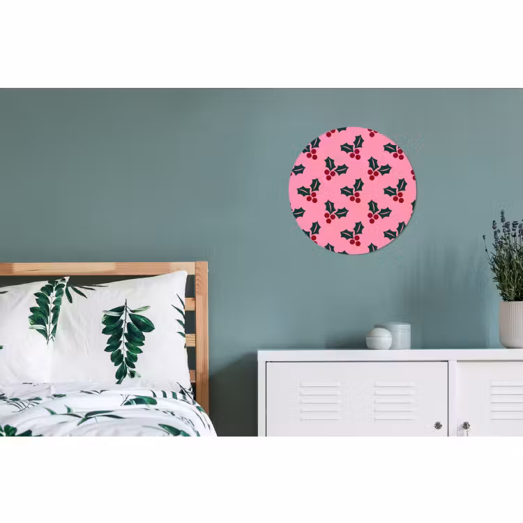 Alu-Dibond-Bild Rund - Rosa – Weihnachten – Stechpalme — 5