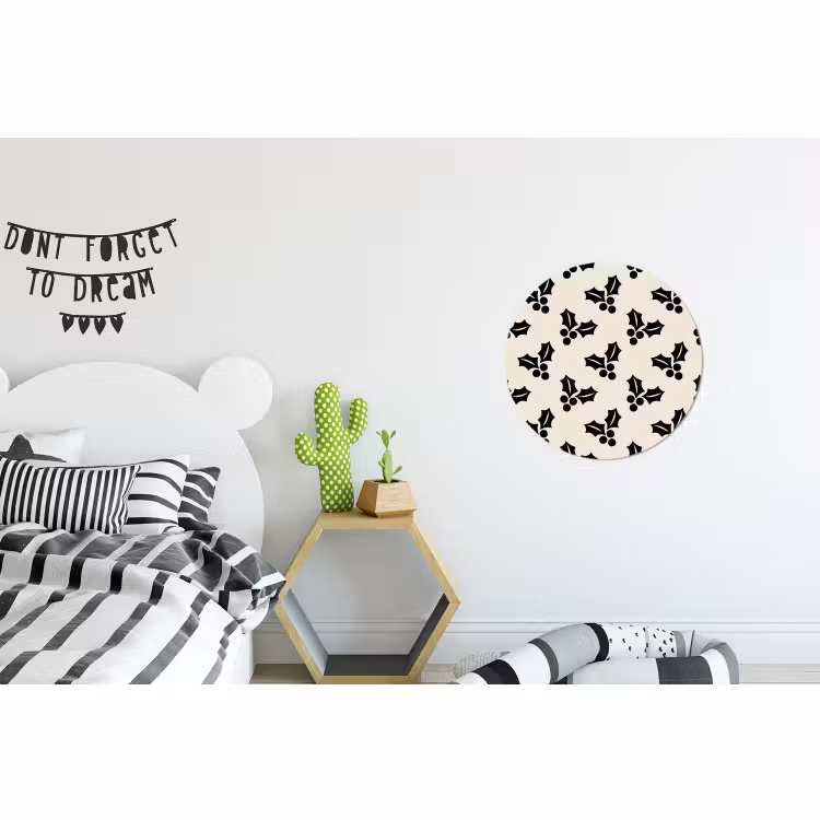 Alu-Dibond-Bild Rund - Stechpalme – Weiß – Schwarz – Weihnachten — 4
