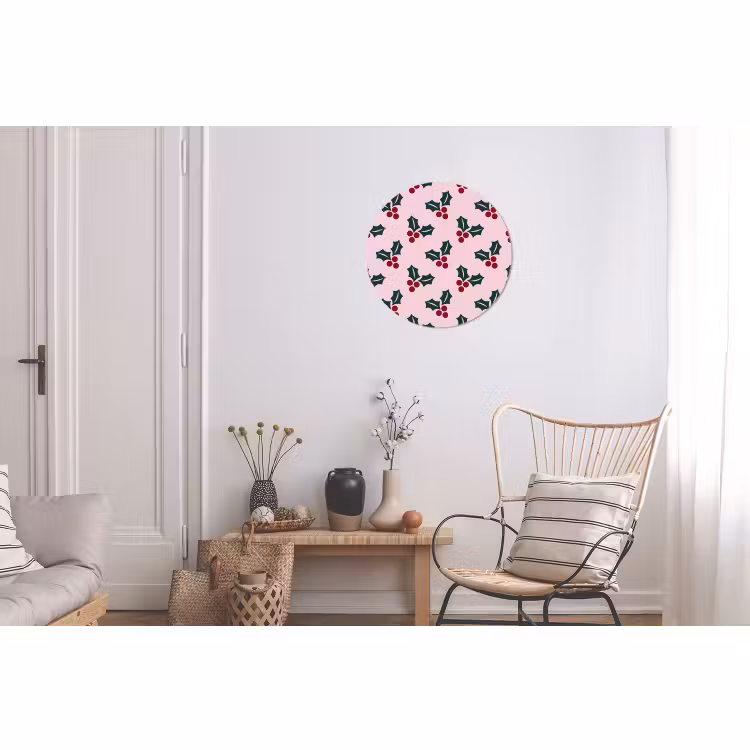 Alu-Dibond-Bild Rund - Weihnachten – Stechpalme – Grün – Rosa — 2
