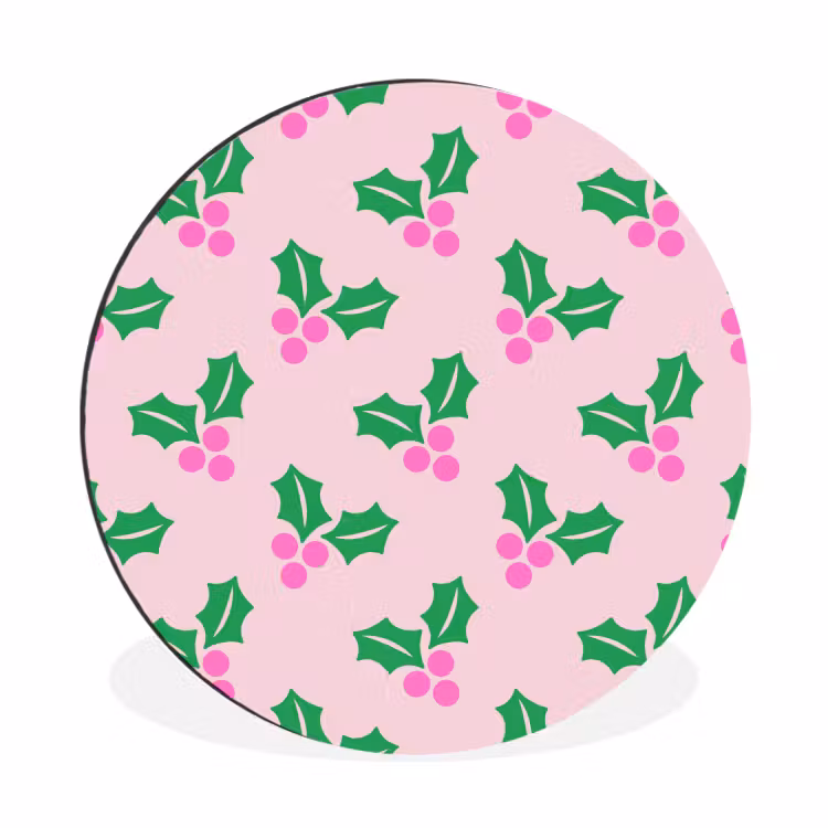 Alu-Dibond-Bild Rund - Weihnachten – Stechpalme – Rosa — 1