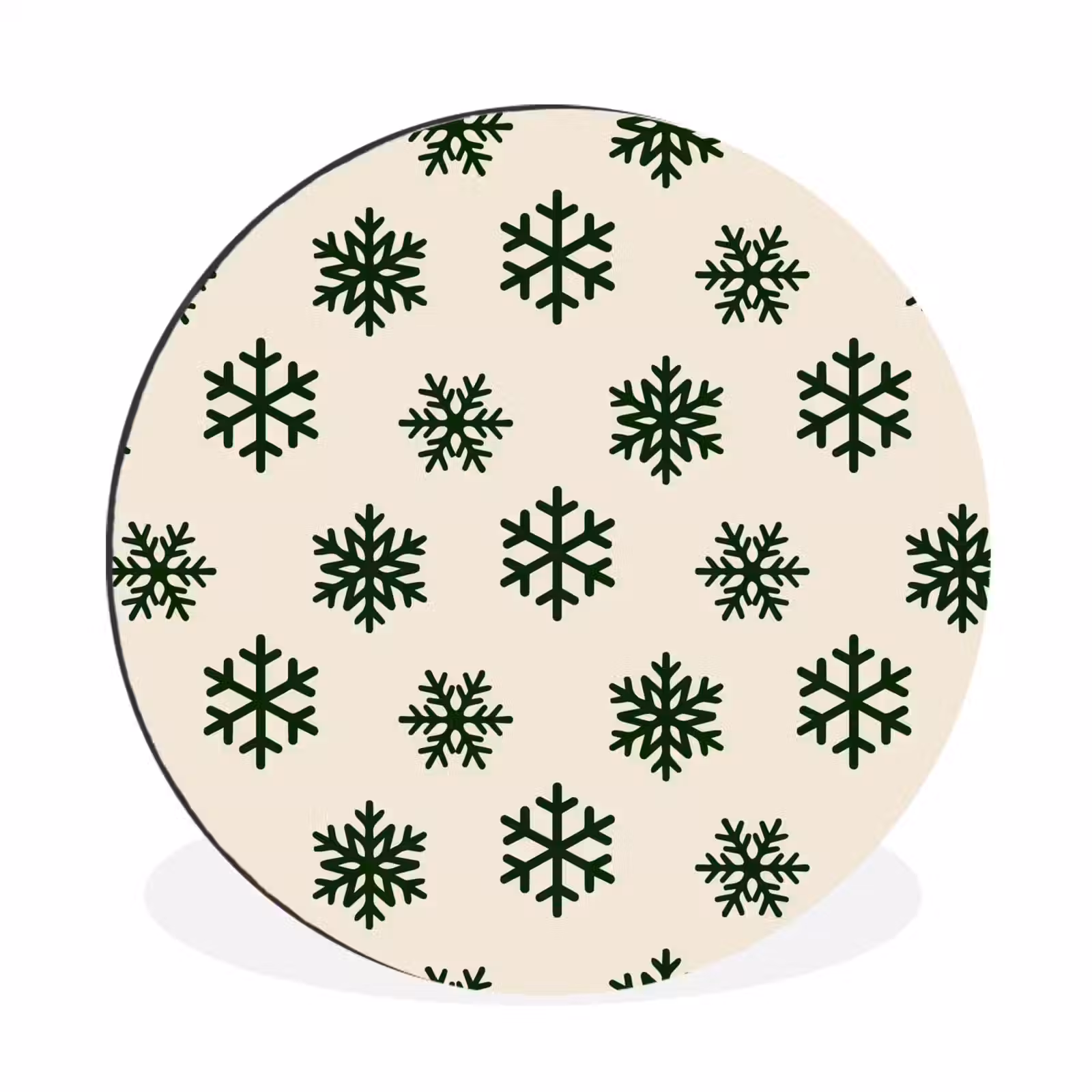 Alu-Dibond-Bild Rund - Schneeflocke – Creme – Grün – Weihnachten — 1
