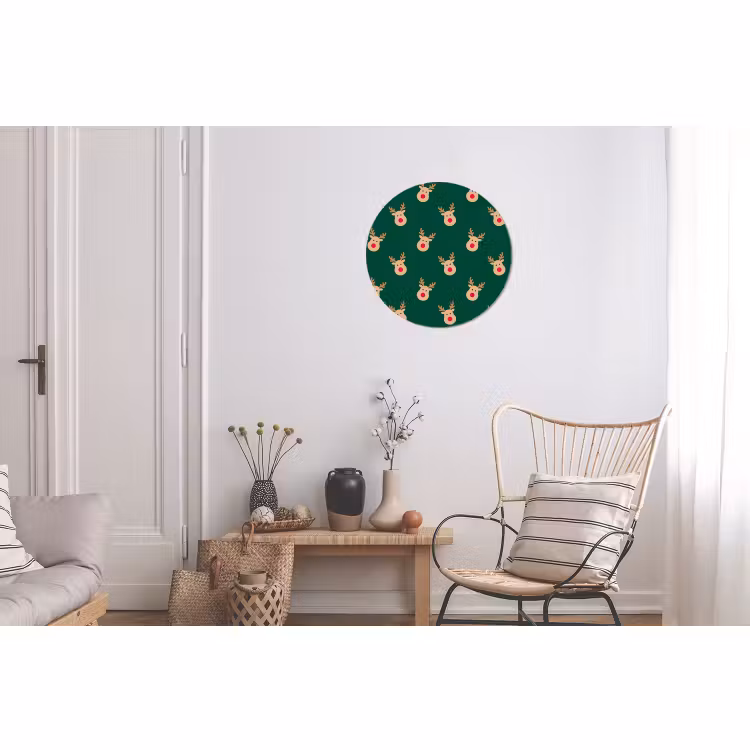 Alu-Dibond-Bild Rund - Rentiere – Weihnachten – Grün — 2