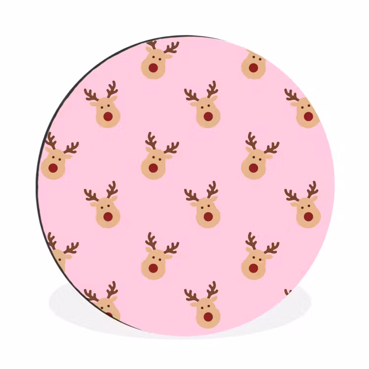 Alu-Dibond-Bild Rund - Rentiere – Weihnachten – Rosa — 1