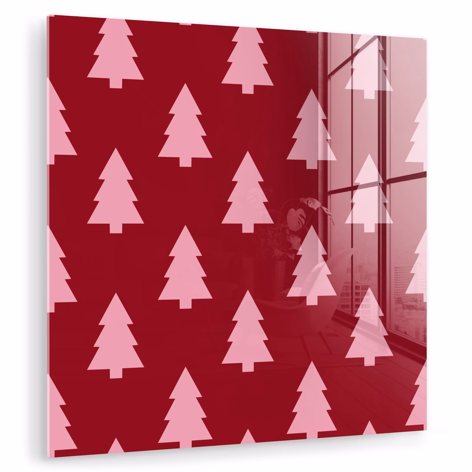 Glasbild - Weihnachtsbaum – Burgunderrot – Rosa — 1
