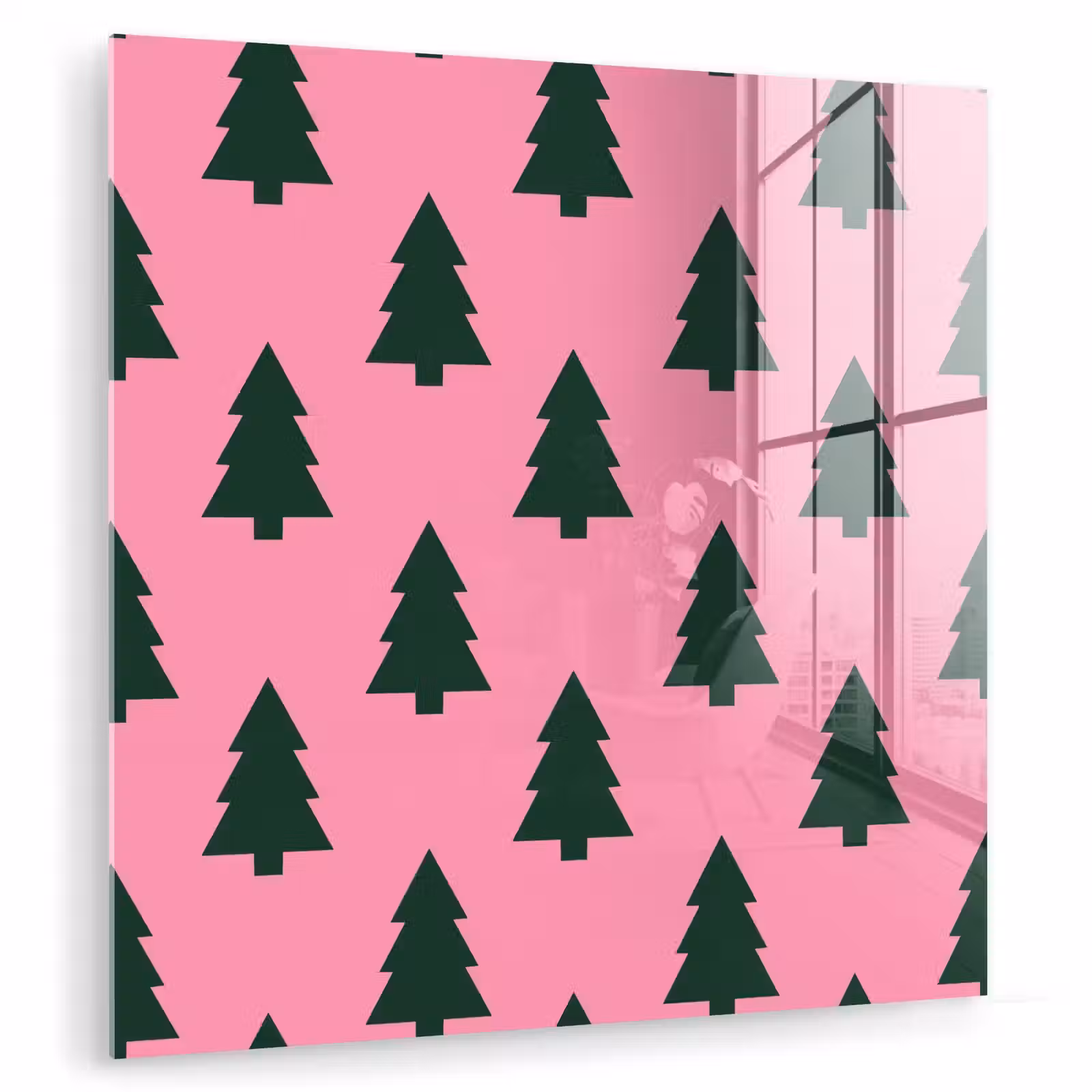 Glasbild - Weihnachtsbaum – Rosa – Grün — 1