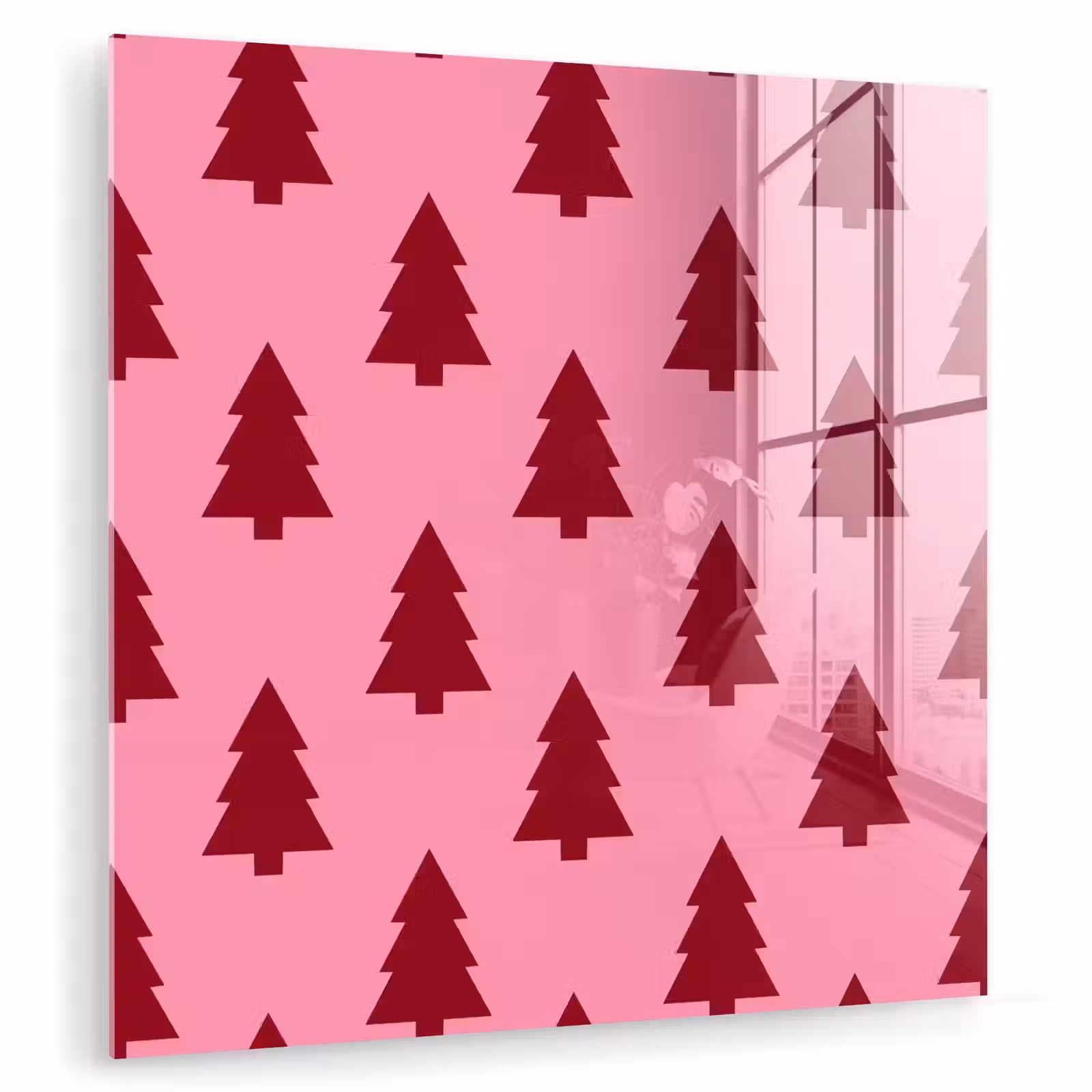 Glasbild - Weihnachtsbaum – Rot – Rosa — 1
