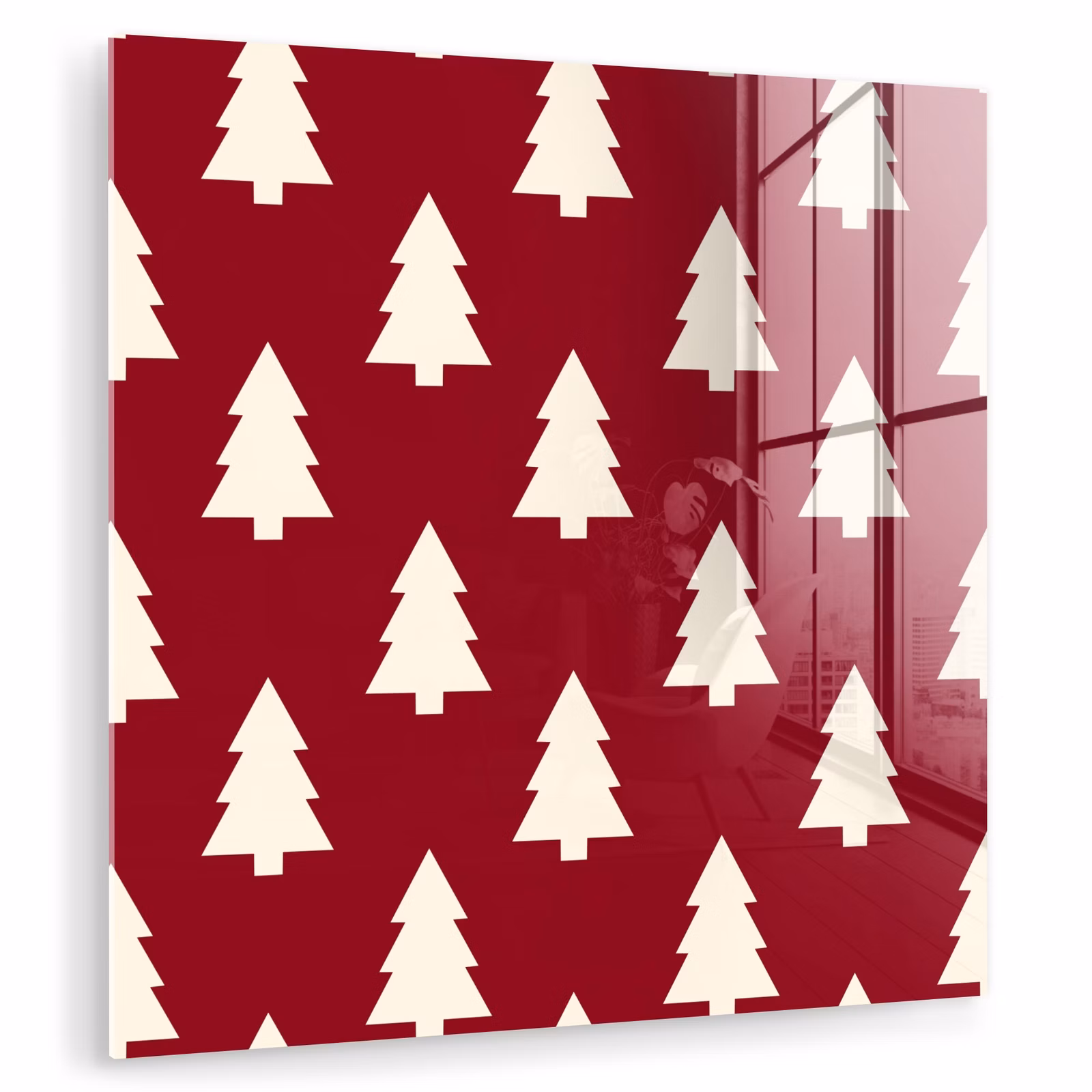 Glasbild - Weihnachtsbaum – Rot – Weiß — 1