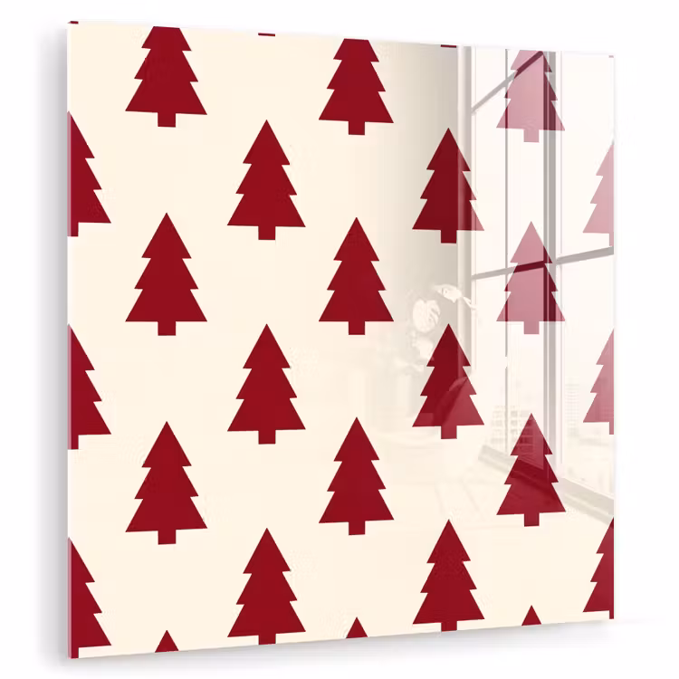 Glasbild - Weihnachtsbaum – Creme – Rot — 1