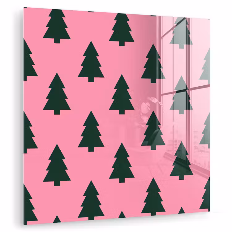 Glasbild - Weihnachtsbaum – Rosa – Grün — 1