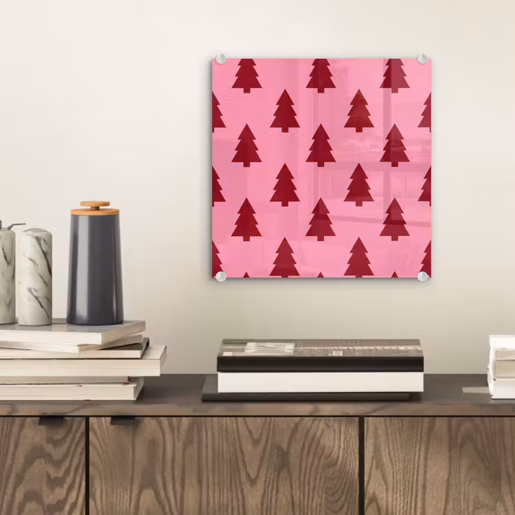 Glasbild - Weihnachtsbaum – Rot – Rosa — 2
