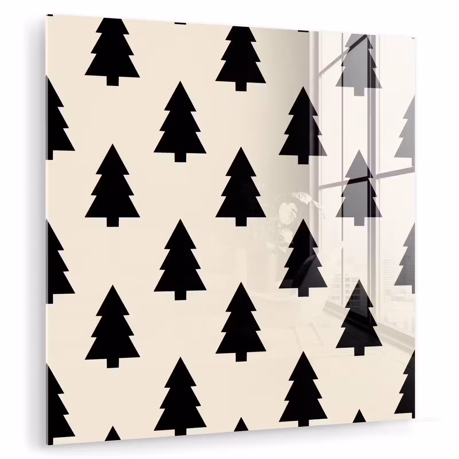 Glasbild - Weihnachtsbaum – Weiß – Schwarz — 1
