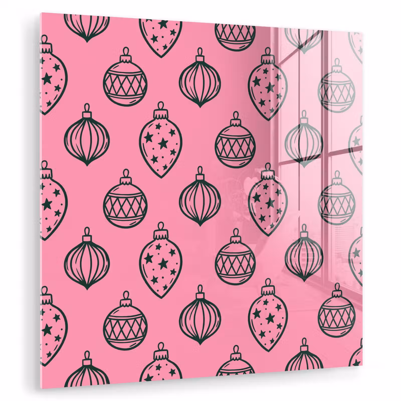 Glasbild - Weihnachtskugel – Grün – Rosa — 1