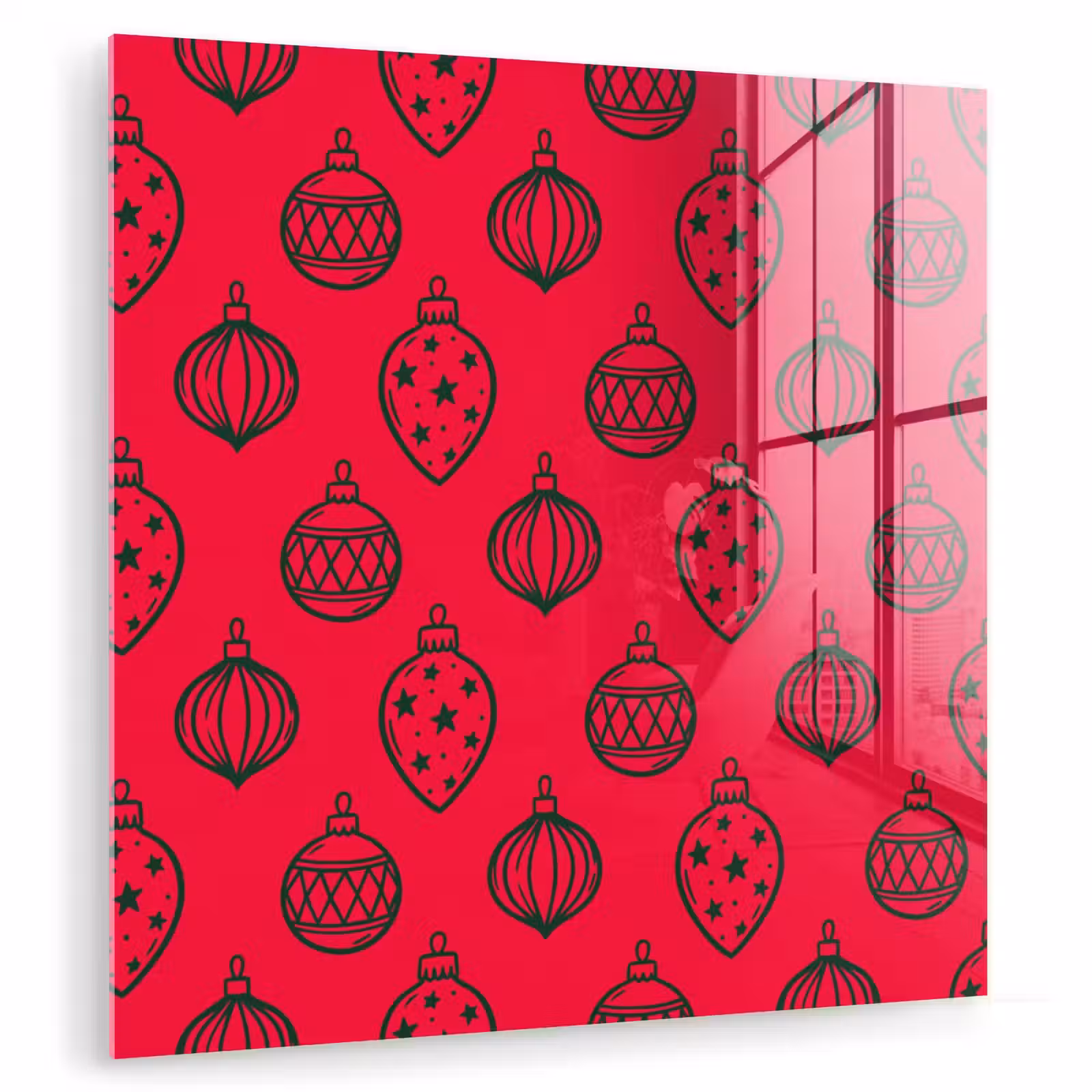 Glasbild - Weihnachtskugel – Grün – Rot — 1