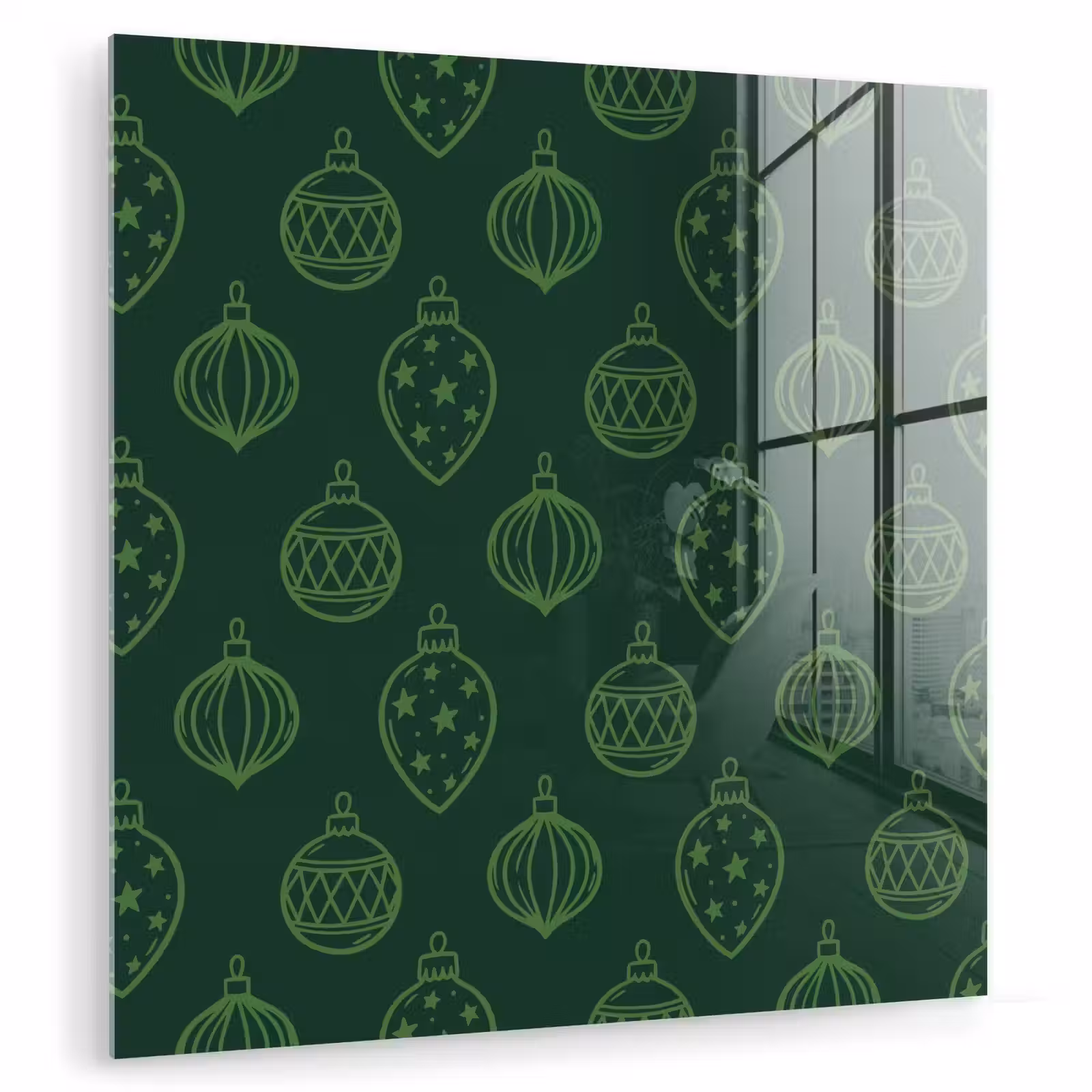 Glasbild - Weihnachtskugel – Grün – Weihnachten — 1