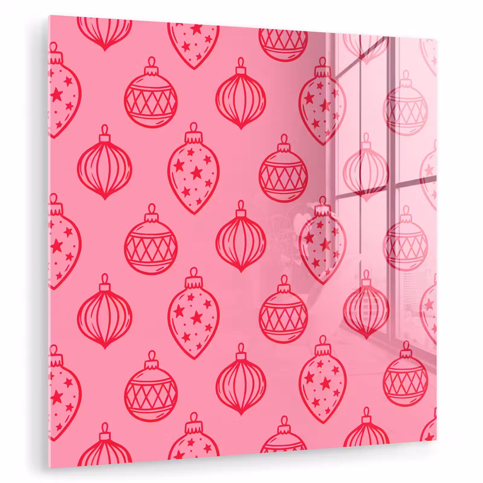 Glasbild - Weihnachtskugel – Rosa – Rot — 1