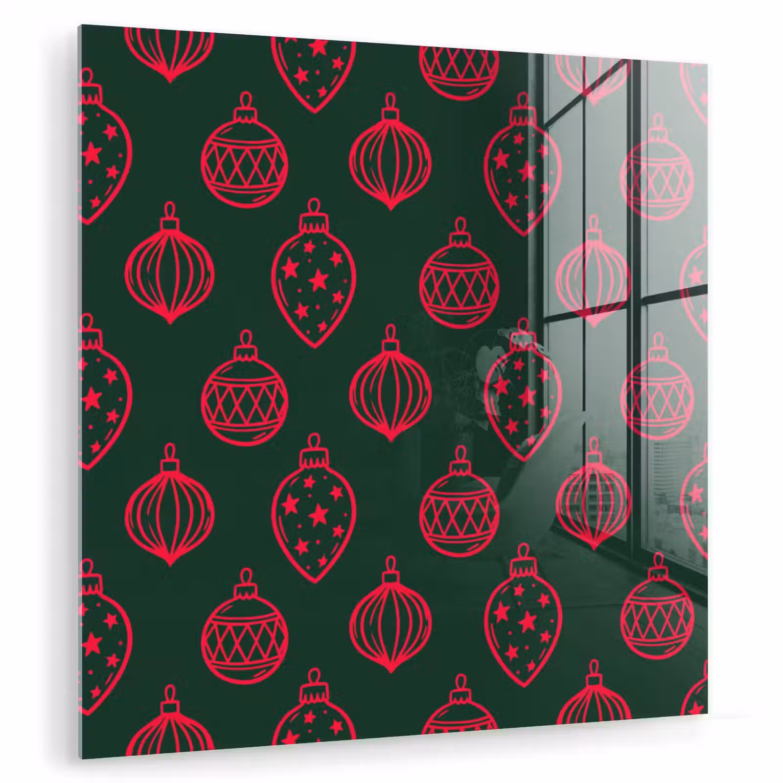 Glasbild - Weihnachtskugel – Rot – Grün — 1