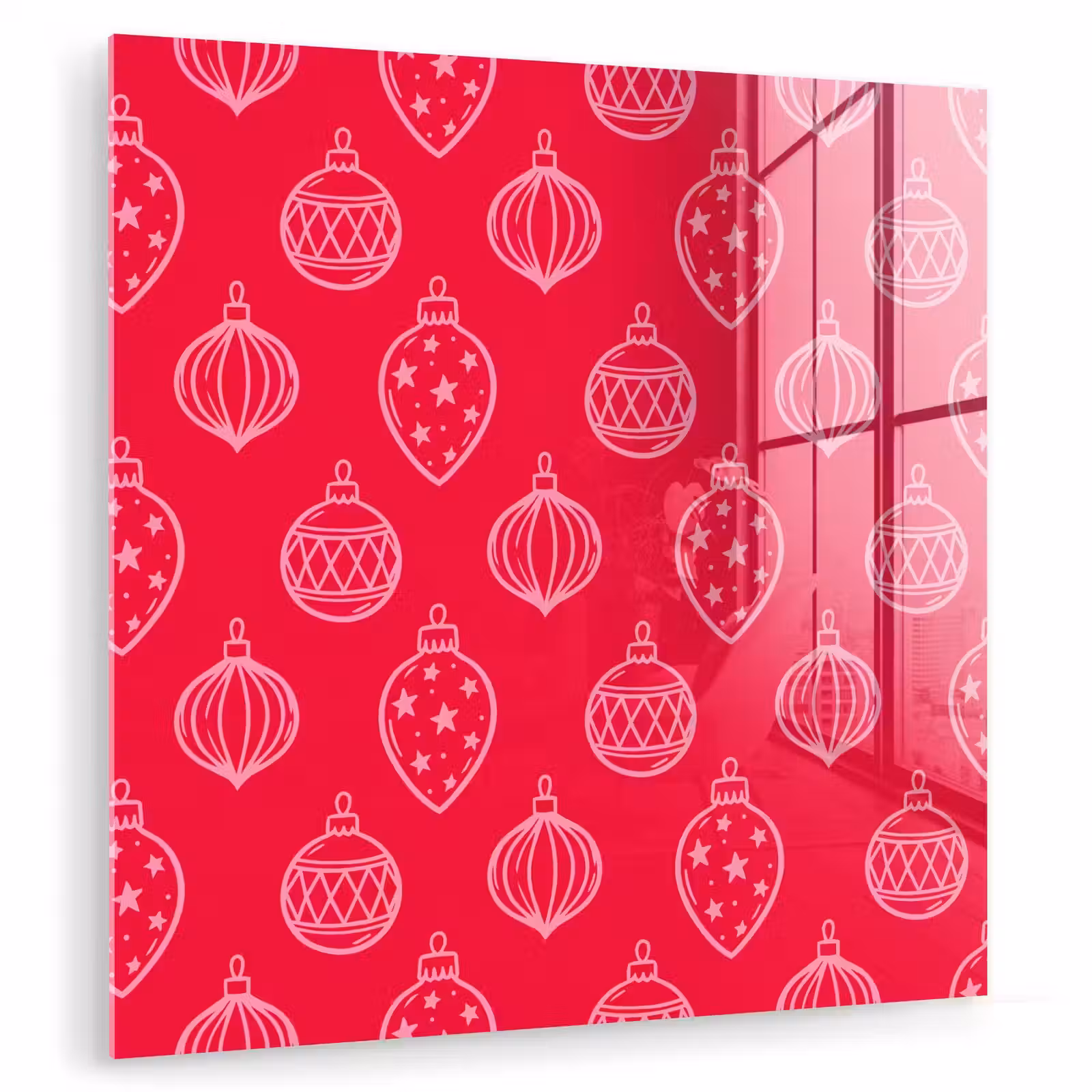 Glasbild - Weihnachtskugel – Rot – Rosa — 1
