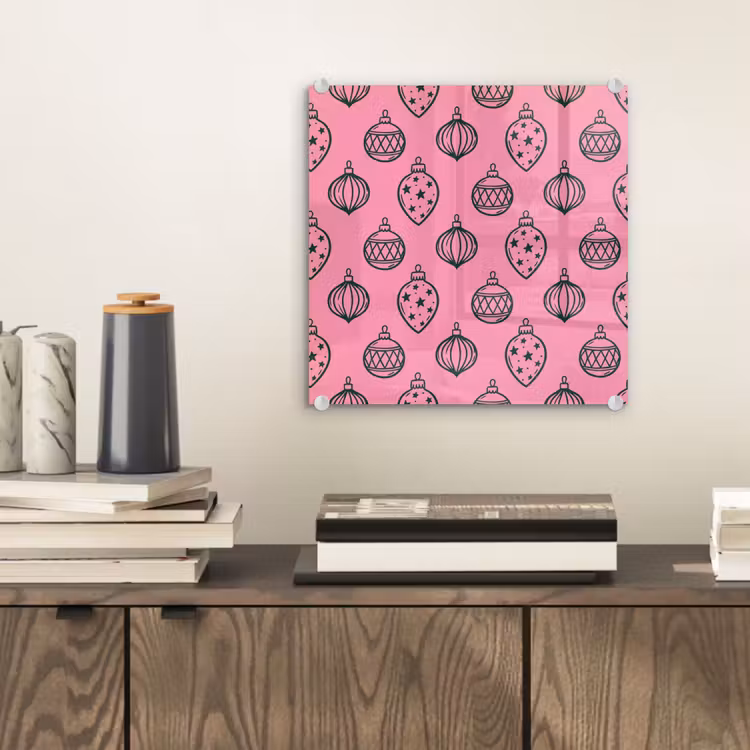 Glasbild - Weihnachtskugel – Grün – Rosa — 2