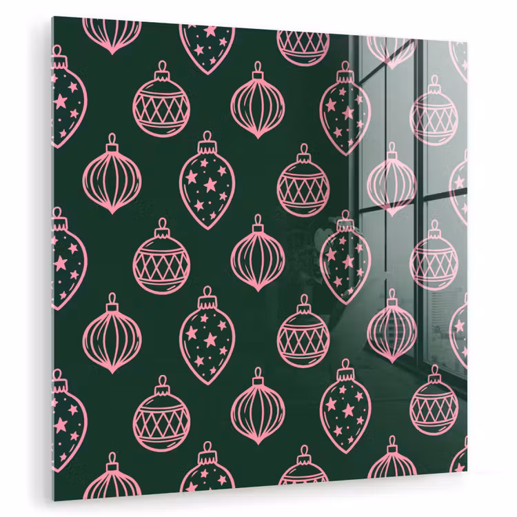 Glasbild - Weihnachtskugel – Rosa – Grün — 1