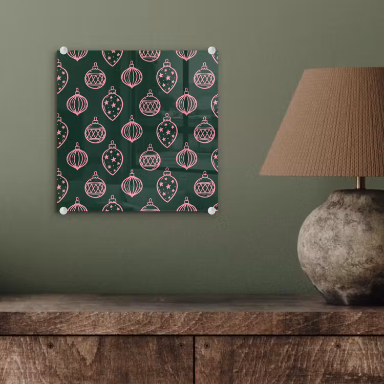 Glasbild - Weihnachtskugel – Rosa – Grün — 4