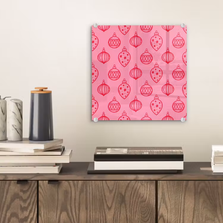 Glasbild - Weihnachtskugel – Rosa – Rot — 2
