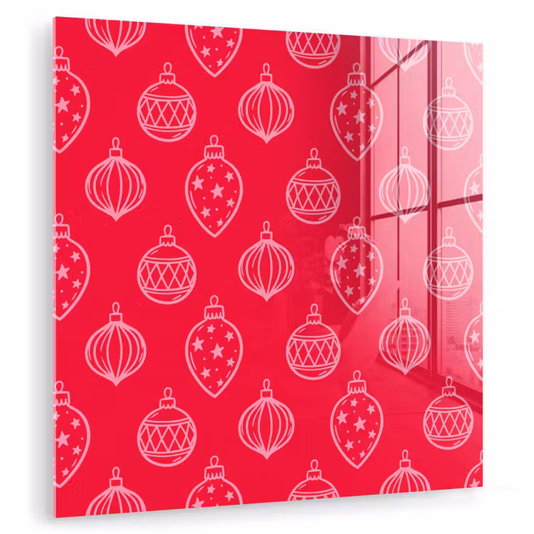 Glasbild - Weihnachtskugel – Rot – Rosa — 1