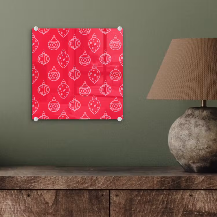 Glasbild - Weihnachtskugel – Rot – Rosa — 4
