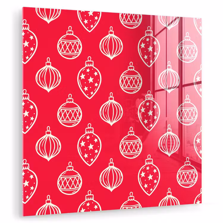 Glasbild - Weihnachtskugel – Rot – Weiß — 1