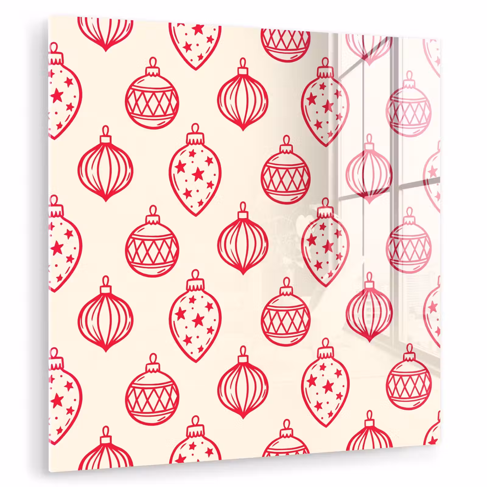 Glasbild - Weihnachtskugel – Creme – Rot — 1