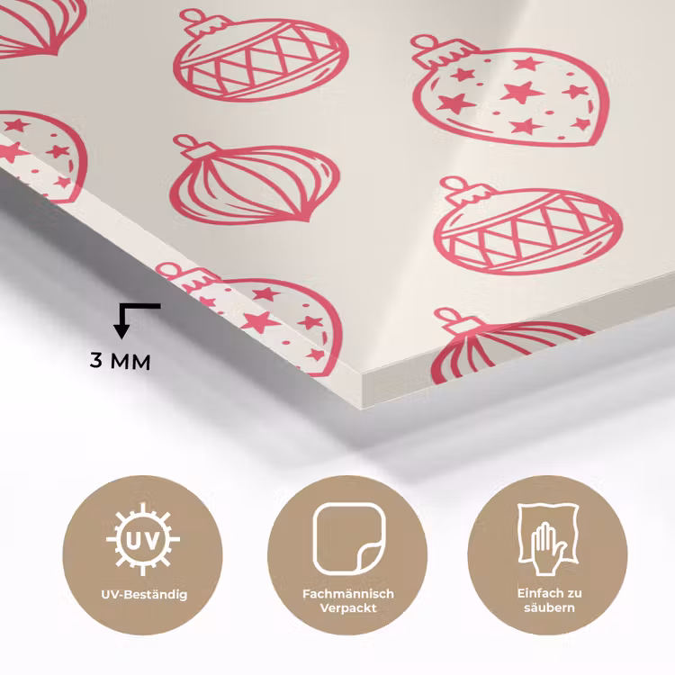 Glasbild - Weihnachtskugel – Creme – Rot — 3