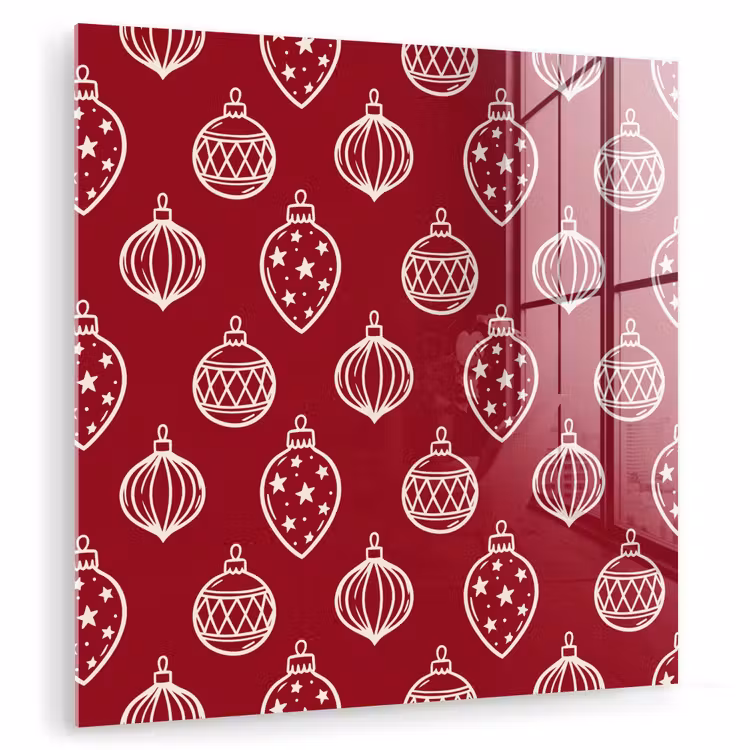 Glasbild - Weihnachtskugel – Rot – Cremefarben — 1