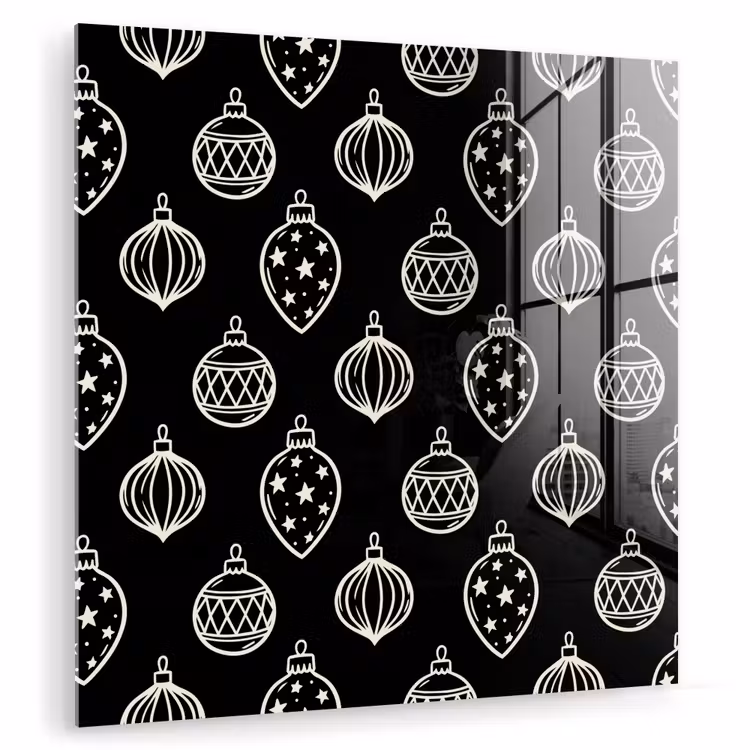 Glasbild - Weihnachtskugel – Weiß – Schwarz — 1